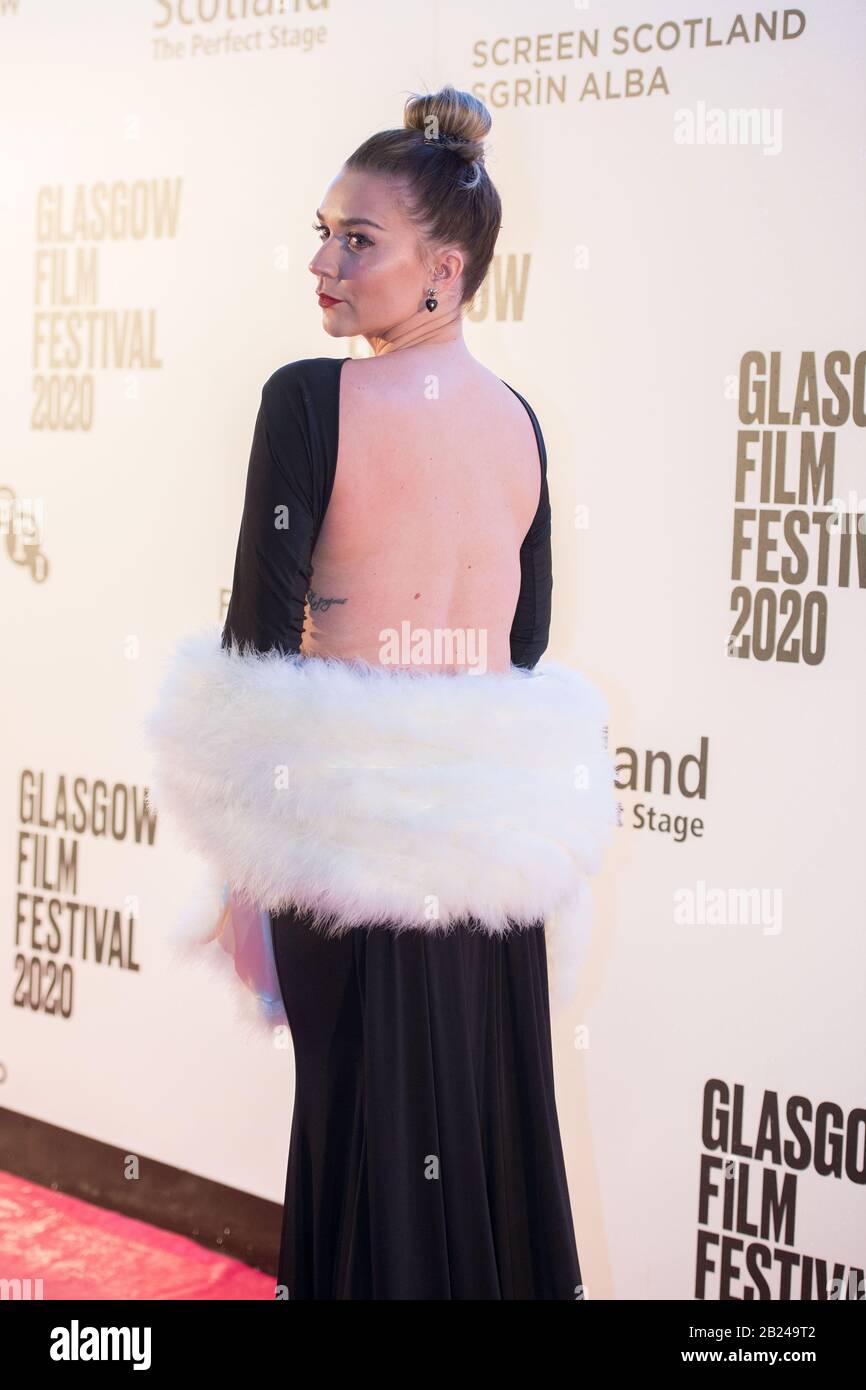 Glasgow, UK. 29th Feb, 2020. Pictured: Candice Brown World Premiere of ‘Love Sarah' `at the Glasgow Film Festival 2020 on thee red carpet outside of the Glasgow Film Theatre. Credit: Colin Fisher/Alamy Live News Stock Photo